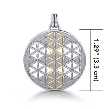 Flower of Life Mandala Silver and Gold Accent Pendant MPD1146 - Jewelry
